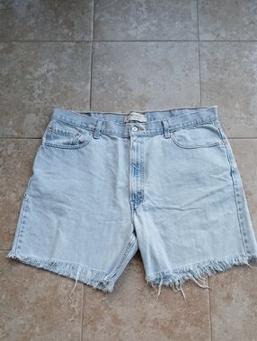 Levi's Light Blue Frayed Hem Denim Shorts